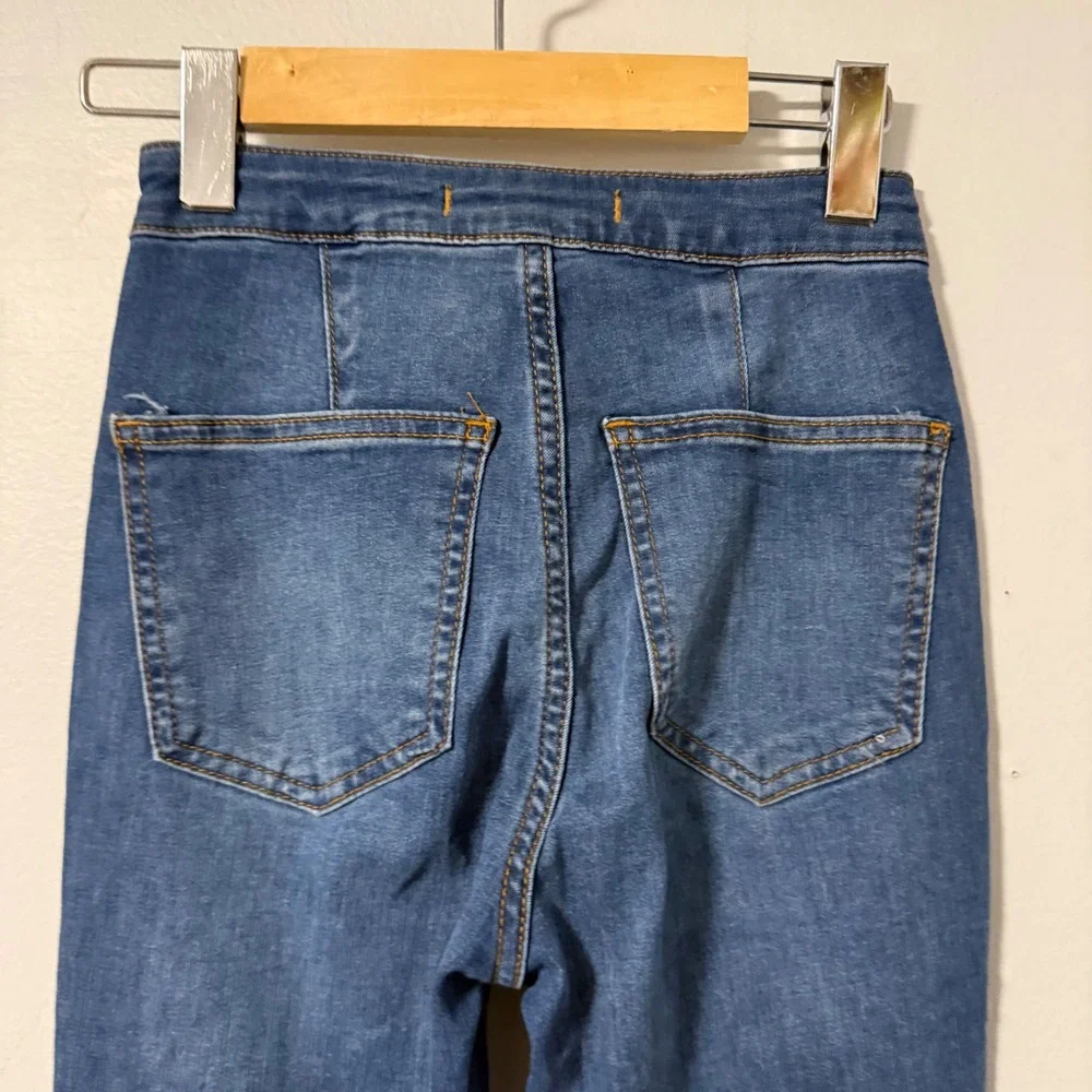 Free People Just Float On Flare Jeans Blue High Rise Bell Bottom Raw‎ Hem 24R